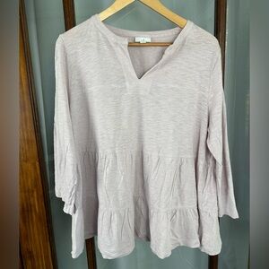 J.Jill Tiered Tunic Womens Large Lavender Modal Blend 3/4 Sleeve Boho Peasant